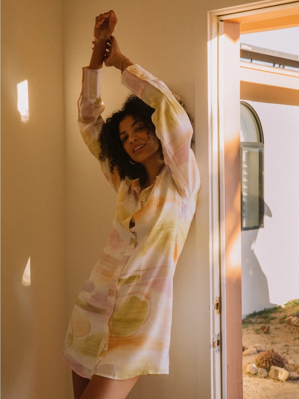 Charlie Holiday Ibiza Naomi Watercolor Pastel Button-Up Shirt Dress - Picture 3 of 8